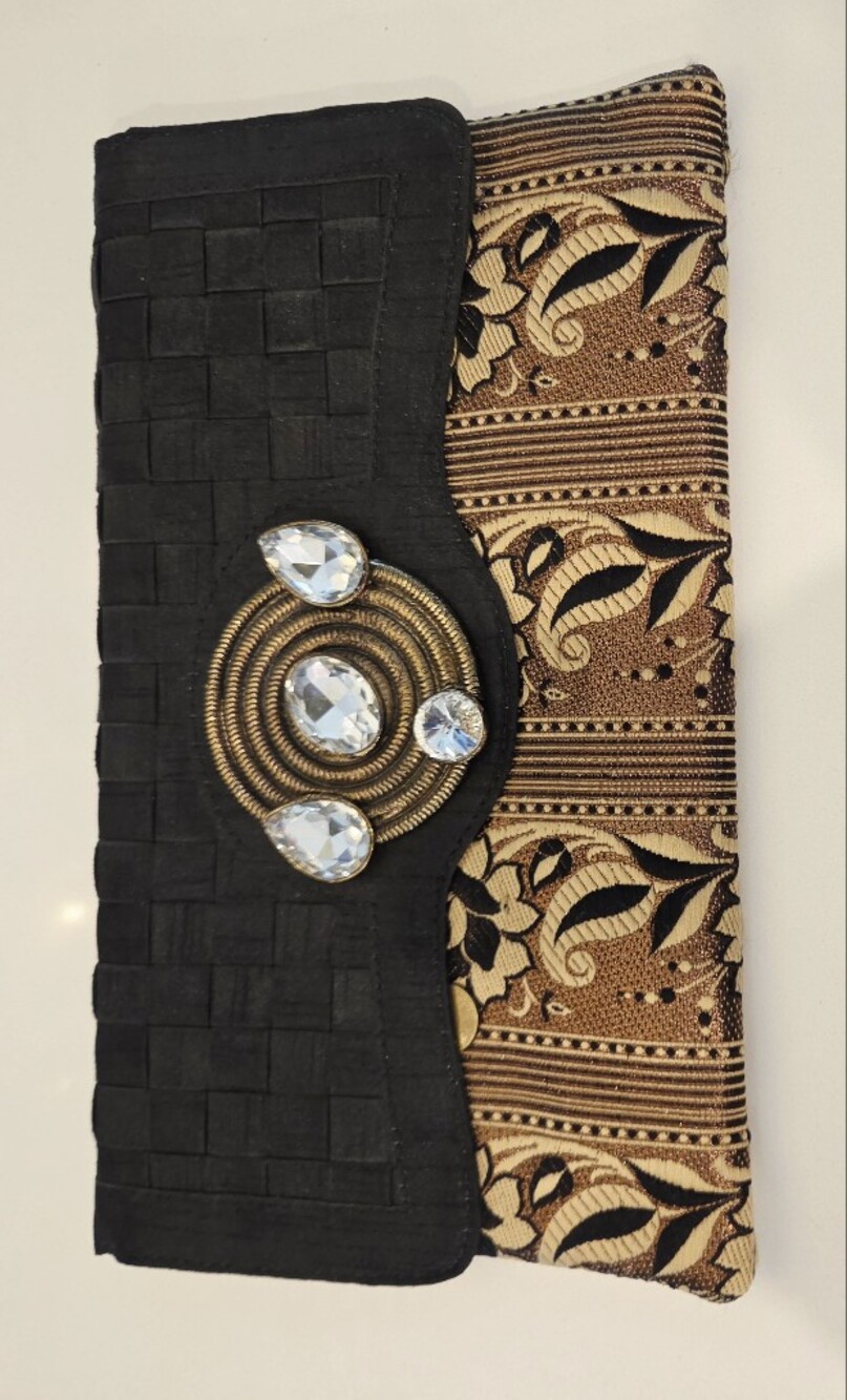 Embellished Black and Gold Women's Clutch